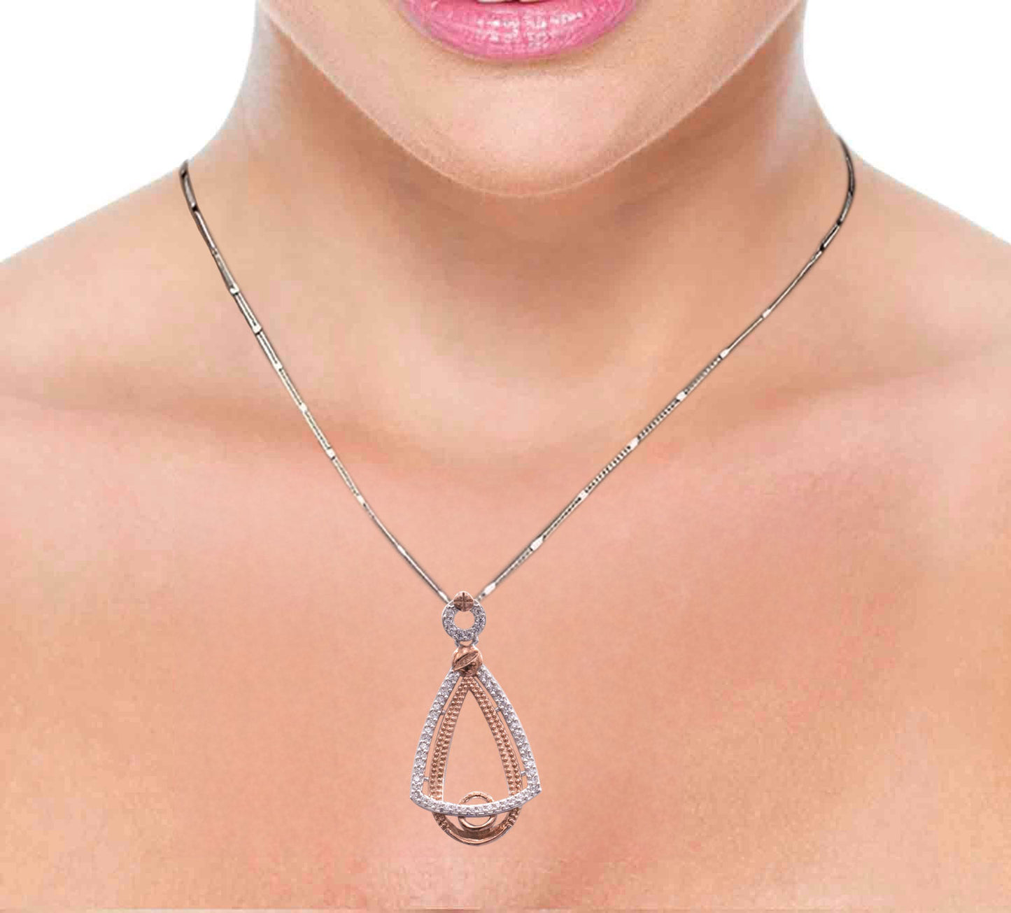 Sterling silver triangle dual color pendant with earrings set for women and girls (without chain)