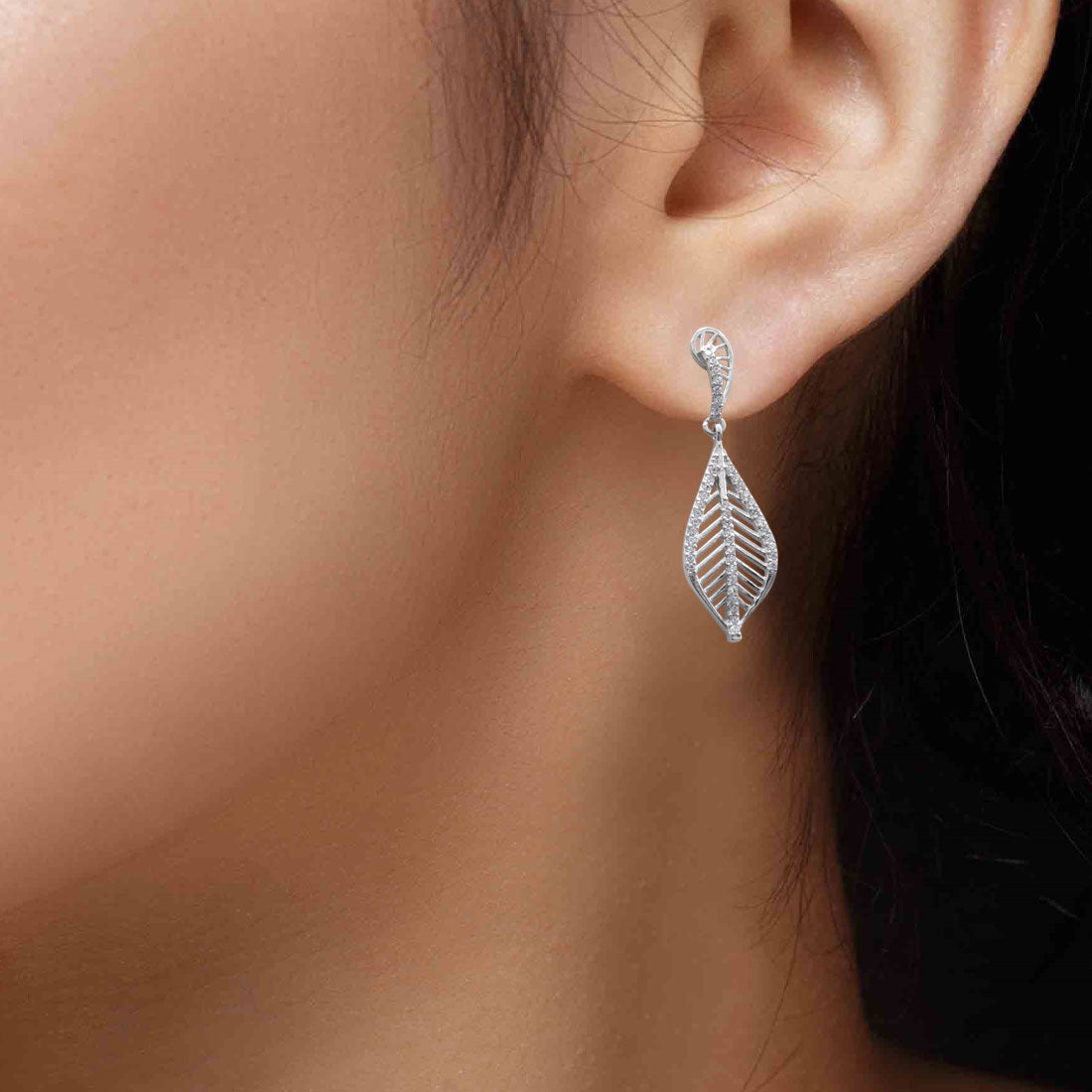 Sterling silver leaf drop stone pendant with earrings set for women and girls (without chain)