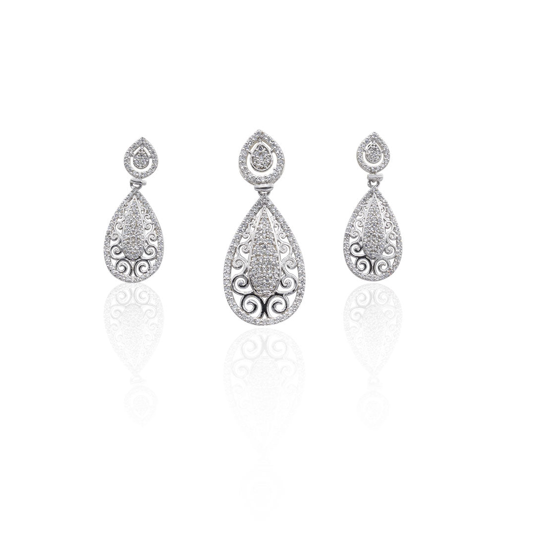 Sterling silver motif design stone pendant with earrings set for women and girls (without chain)