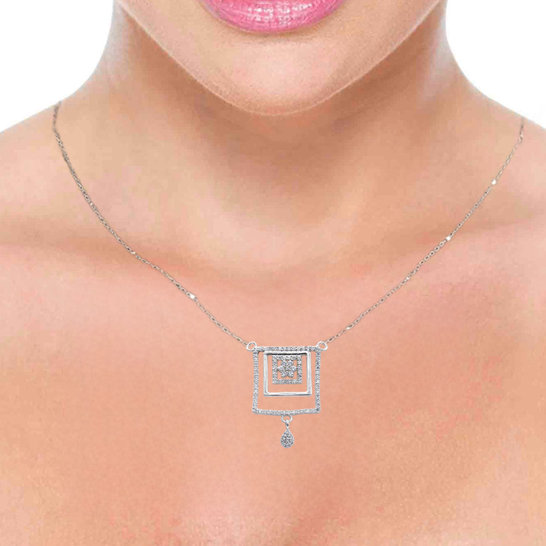 Sterling silver Square stone floral pendant with earrings set for women and girls (Without chain)