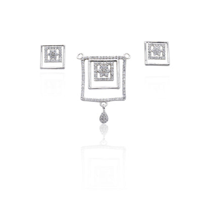 925 Sterling Silver Floral Square Stone Pendant Set with Earrings for Women & Girls (No Chain)