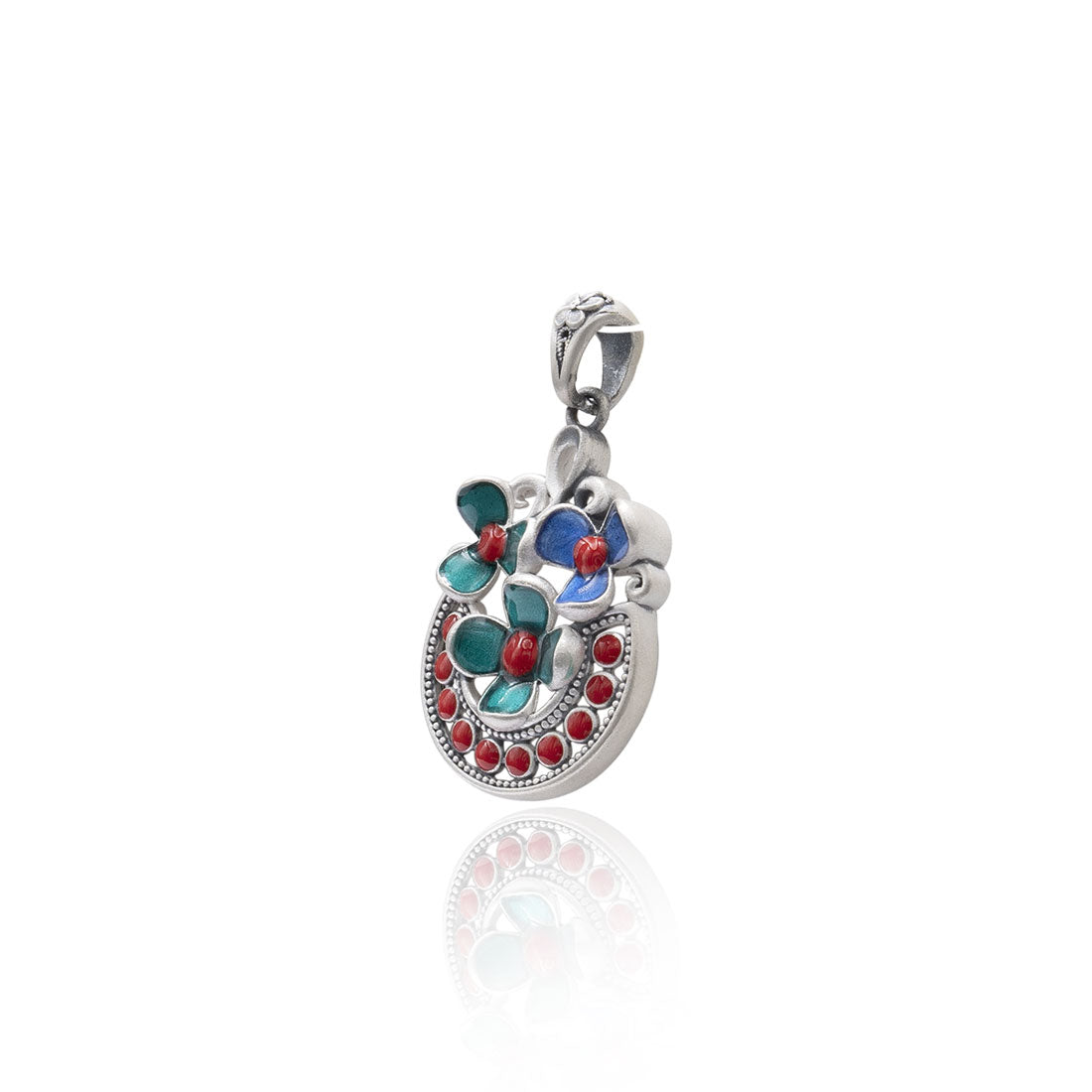 Moon Tarnish Oxidised tulip pendant with red beads for women and girls (without chain)