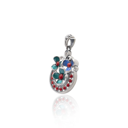 Oxidised tulip pendant with red beads for women and girls (without chain)