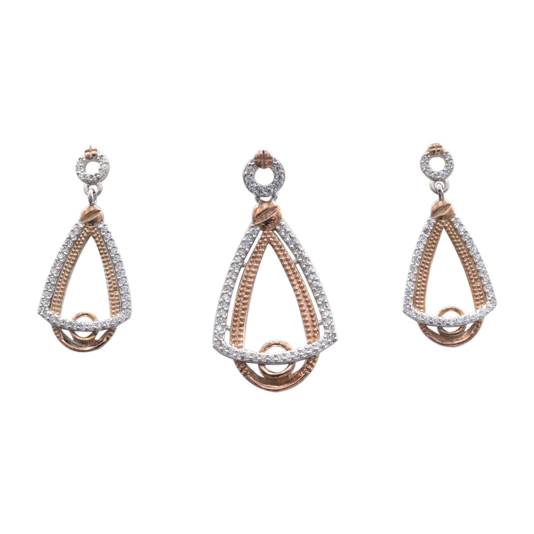 925 Sterling Silver Dual Tone Triangle Pendant Set with Matching Earrings for Women & Girls (No Chain)
