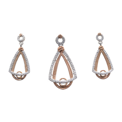 925 Sterling Silver Dual Tone Triangle Pendant Set with Matching Earrings for Women & Girls (No Chain)