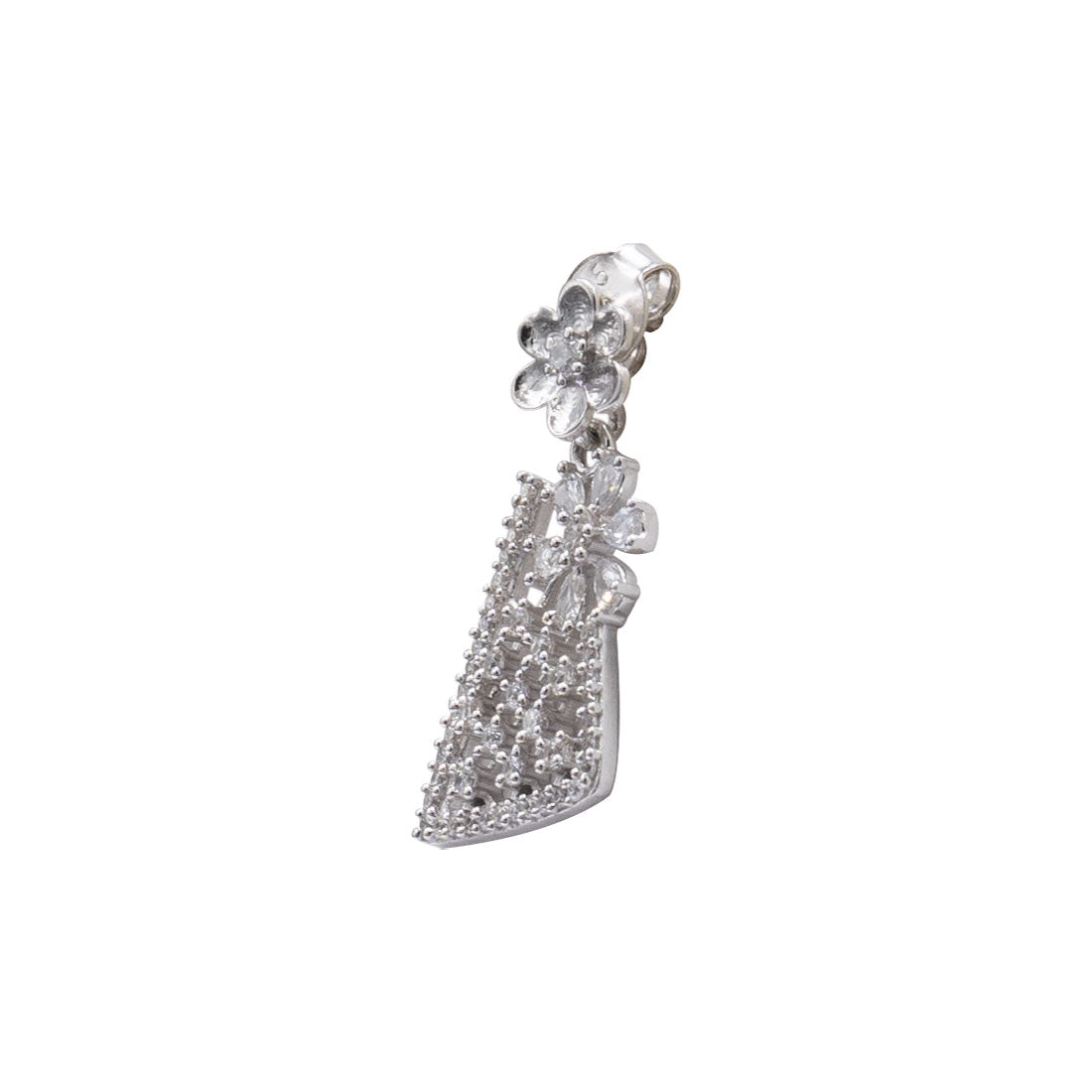 Triangle Floral Stone Pendant & Earring Set in Sterling Silver for Women & Girls (No Chain)