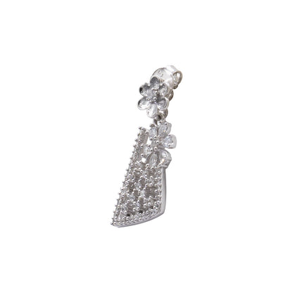 Triangle Floral Stone Pendant & Earring Set in Sterling Silver for Women & Girls (No Chain)