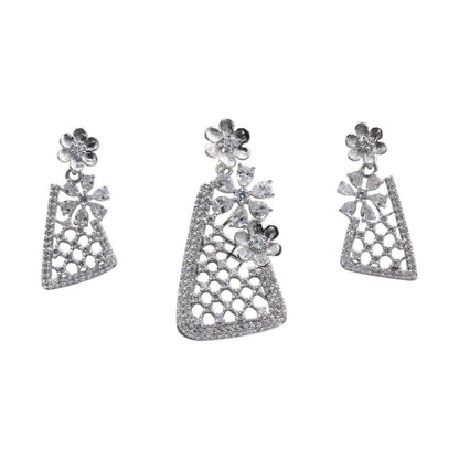 Triangle Floral Stone Pendant & Earring Set in Sterling Silver for Women & Girls (No Chain)