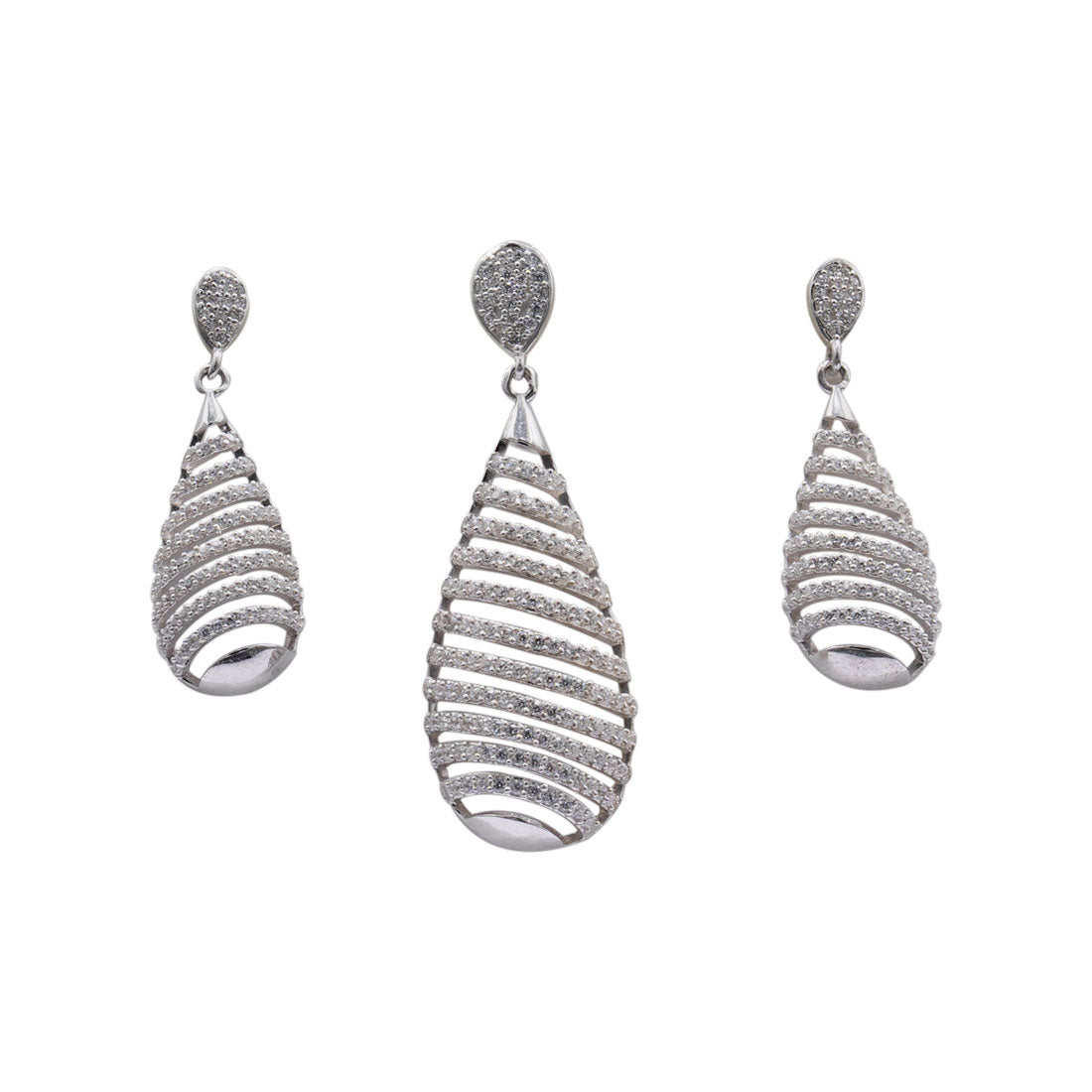 925 Sterling Silver Large Teardrop Stone Pendant Set with Earrings for Women & Girls (No Chain)