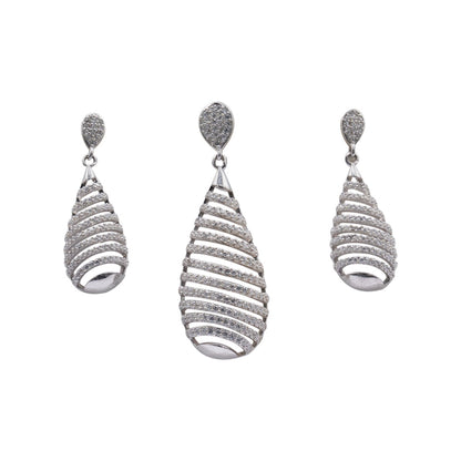 925 Sterling Silver Large Teardrop Stone Pendant Set with Earrings for Women & Girls (No Chain)