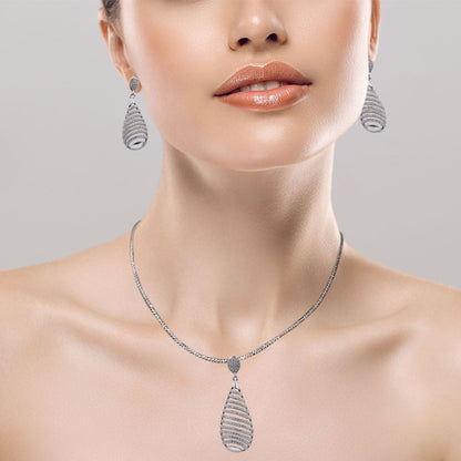 925 Sterling Silver Large Teardrop Stone Pendant Set with Earrings for Women & Girls (No Chain)