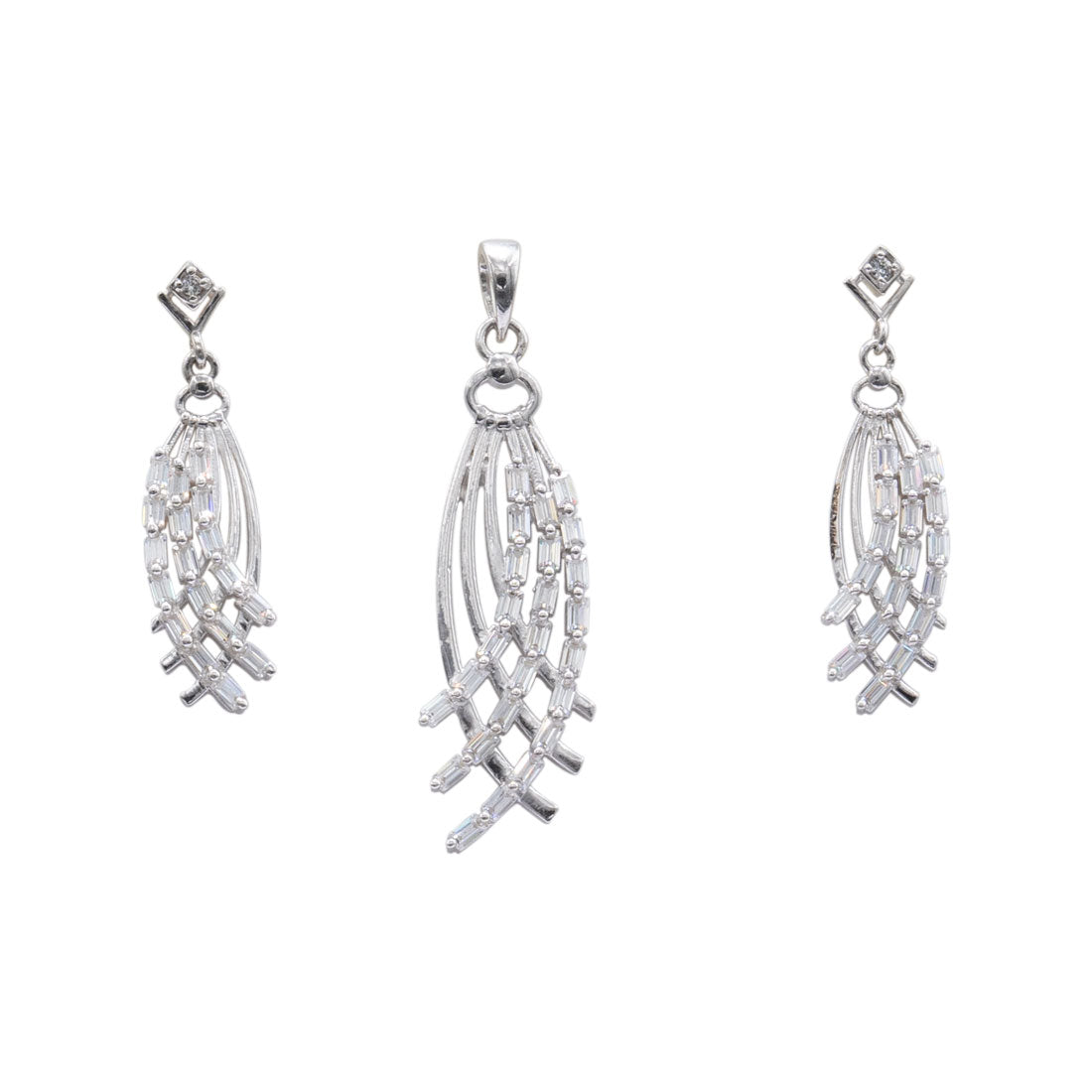 925 Sterling Silver Abstract Stone Pendant Set with Earrings for Women & Girls (No Chain)