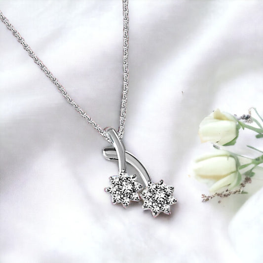 Sterling Silver Dual Flower Pendant For Women & Girls(with chain)