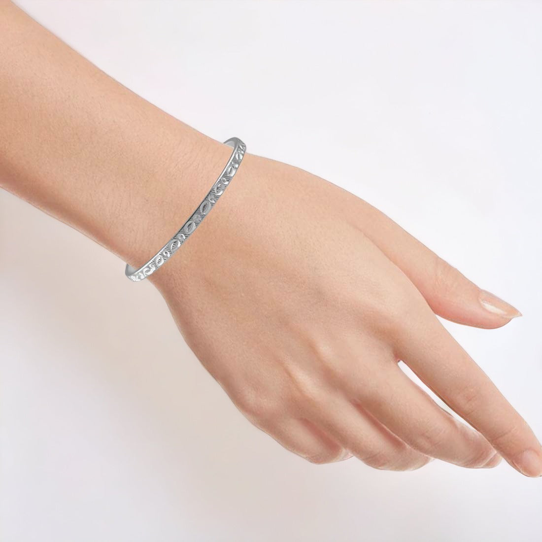 Silver Sleek Design Bangle Pair For Women & Girls