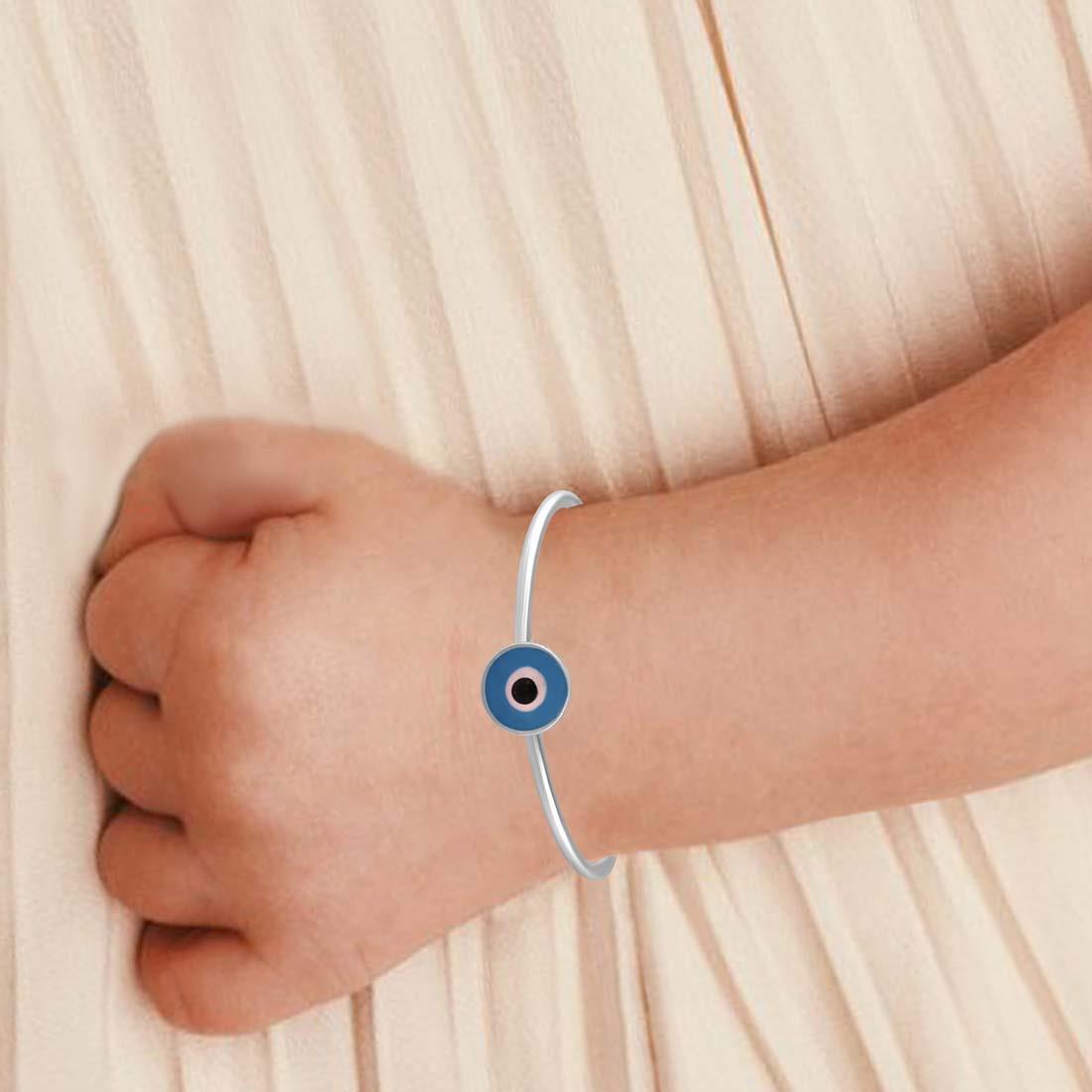 Pure 925 Sterling Silver Evil Eye Kids Bangle Pair