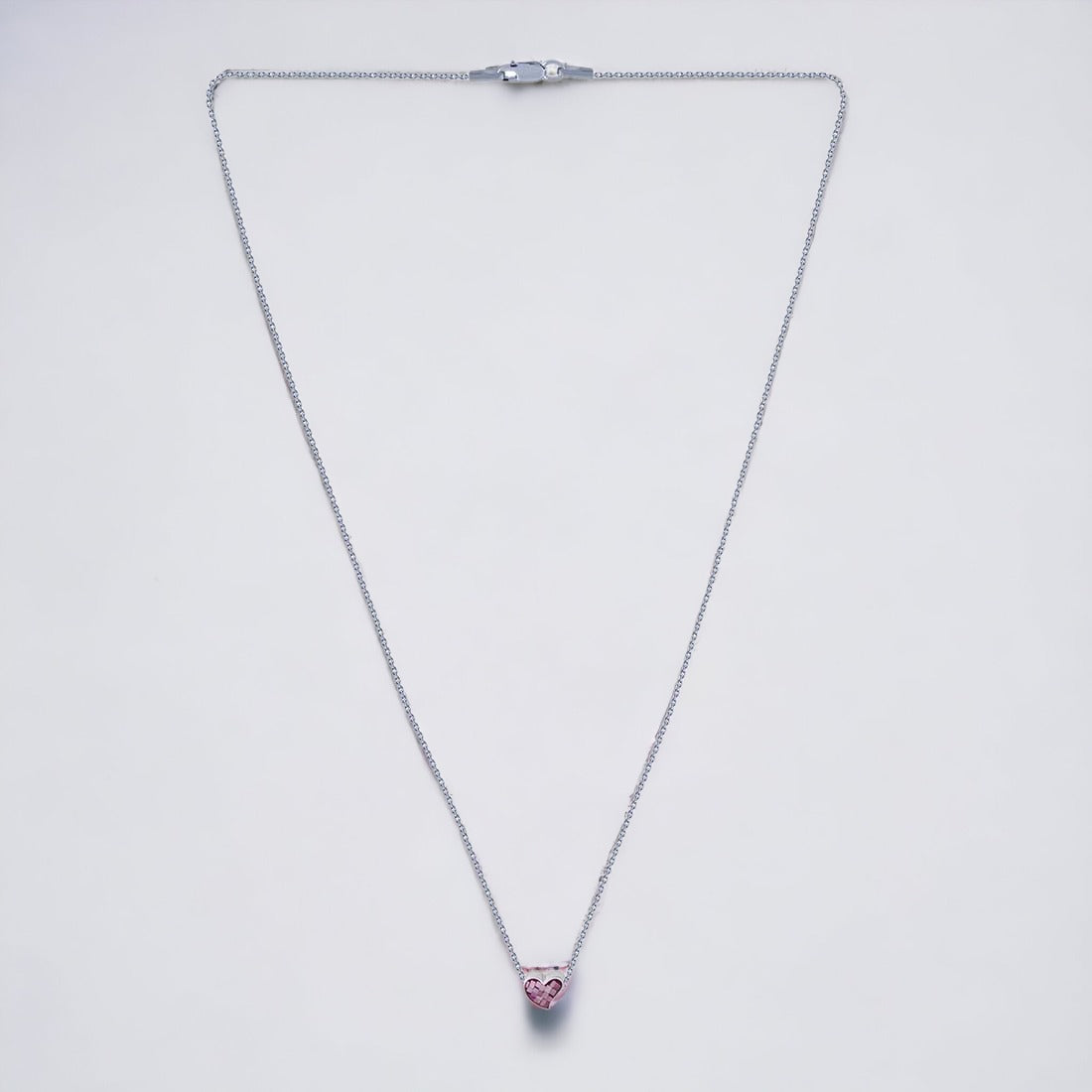 Silver Pink Heart Pendant With Chain For Women & Girls