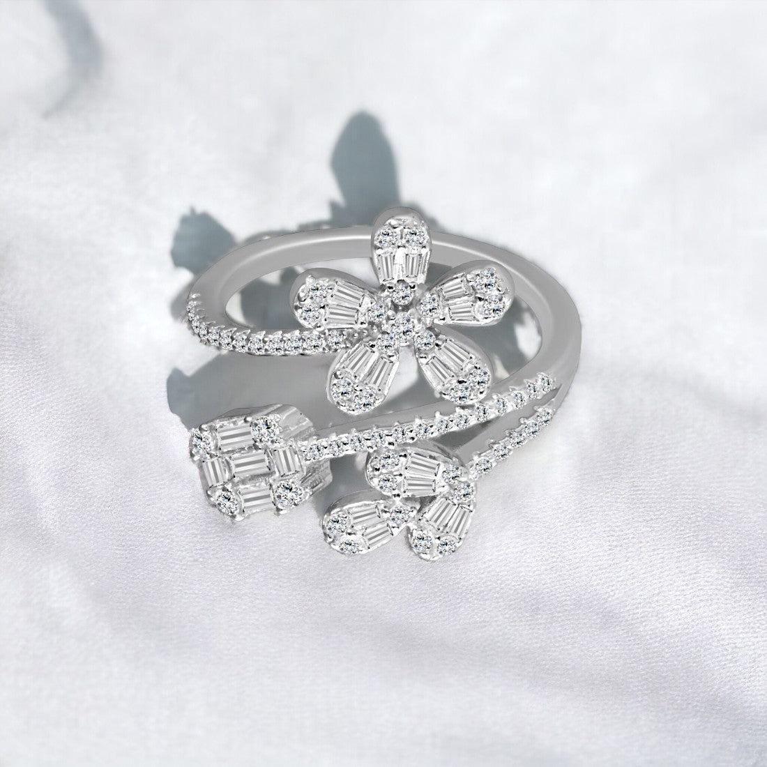 Zicron Flower Stud Bracelet And Ring Set