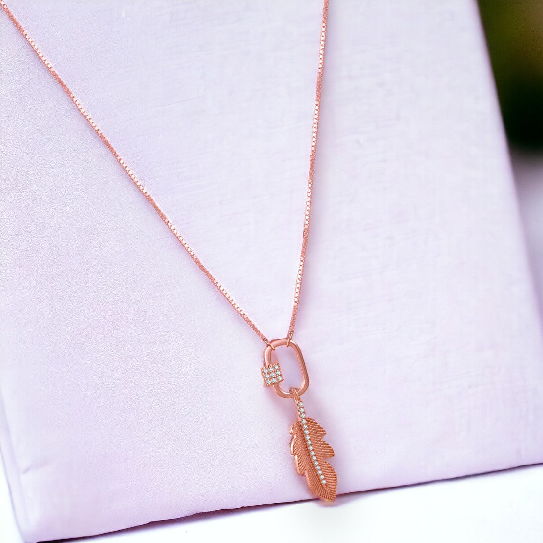 Drop Leaf Rose gold Locket Chain Pendant
