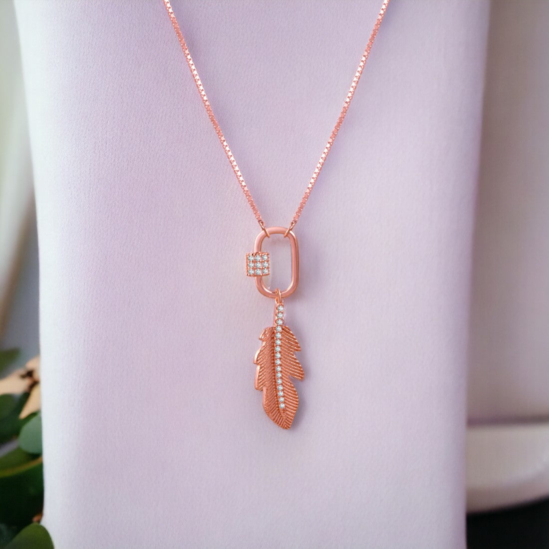 Drop Leaf Rose gold Locket Chain Pendant