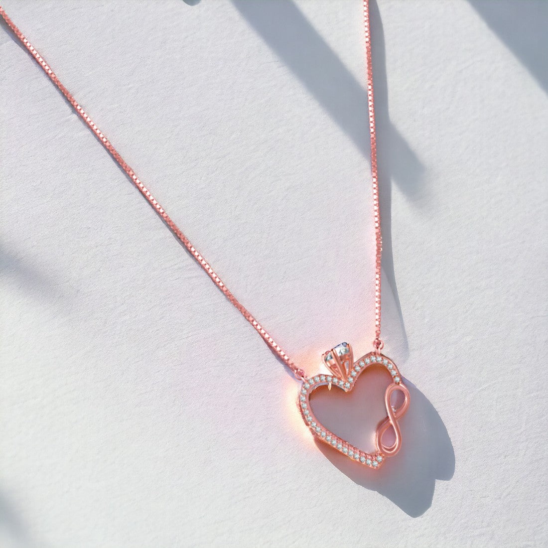 Rose gold Infinity Heart With Crown Pendant(with Chain)