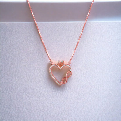 Rose gold Infinity Heart With Crown Pendant(with Chain)