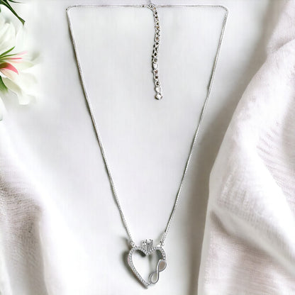 Silver Infinity Heart With Crown Pendant(with Chain)