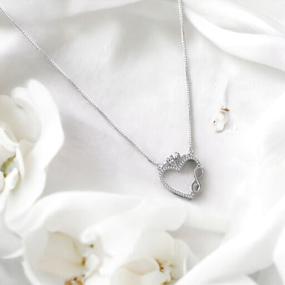 Silver Infinity Heart With Crown Pendant(with Chain)