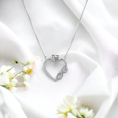 Silver Infinity Heart With Crown Pendant(with Chain)