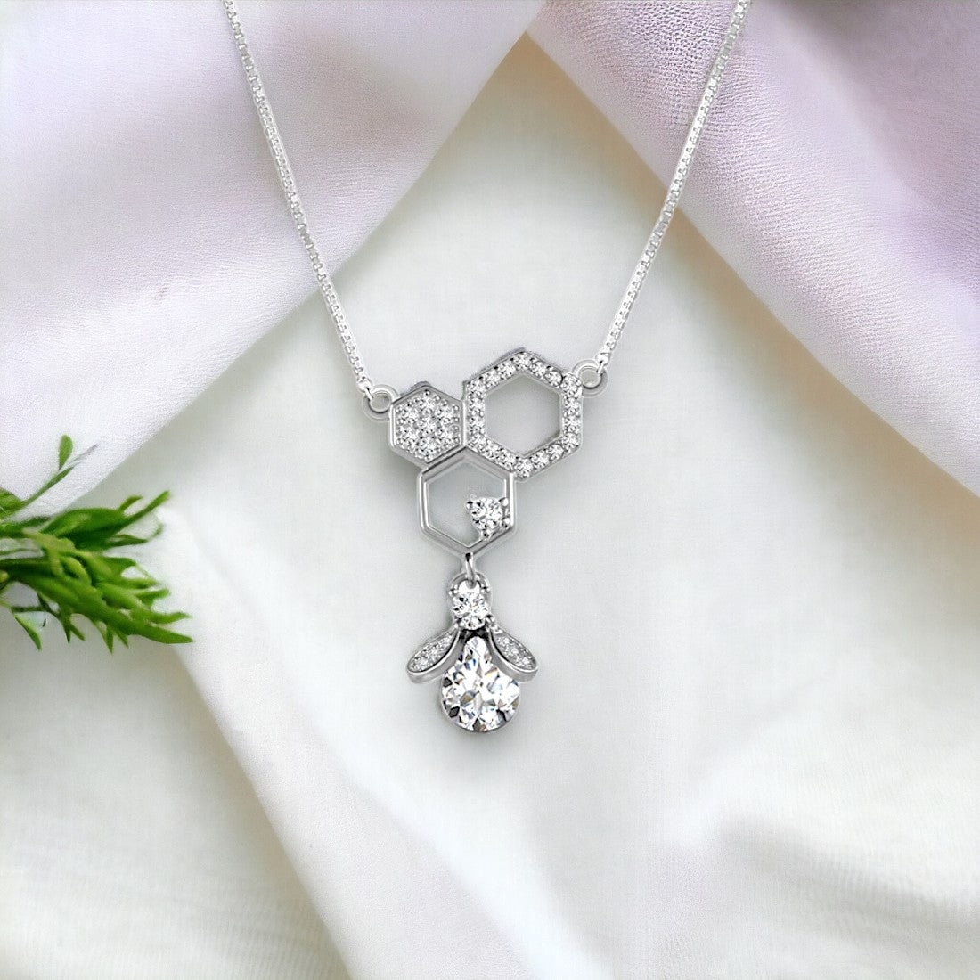 Silver Bee Hanging Hive Chain Pendant For Women & Girls