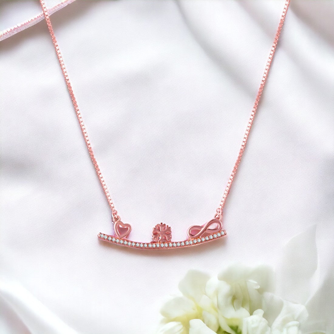 Sterling Silver Rose Gold Plated Heart Infinity Chain Pendant for Women & Girls