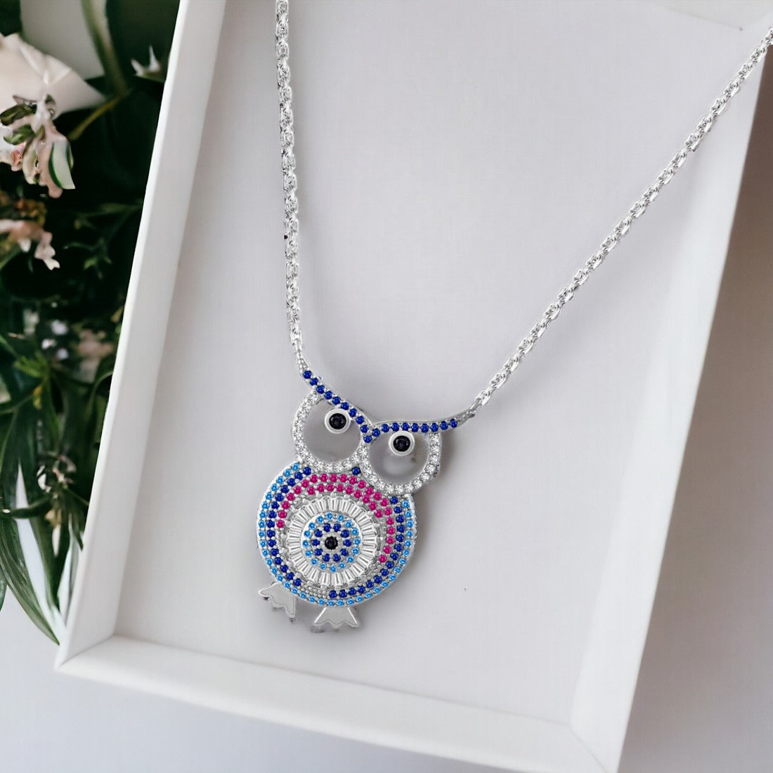 Multi Colour Big Owl Chain Pendant