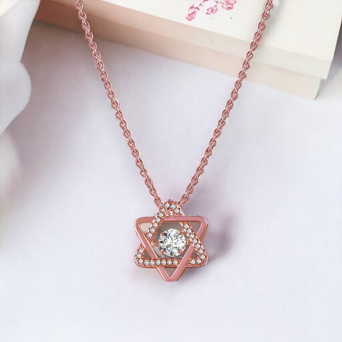 Sterling Silver Rose Gold Plated Star Pendant Necklace for Women
