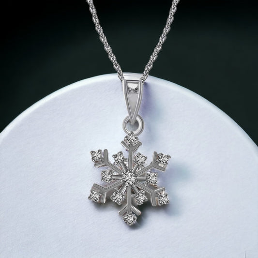 Silver Snow Flake Set(with chain) For Women & Girls