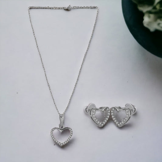 Silver Heart Jewel Set(with chain)  For Women & Girls