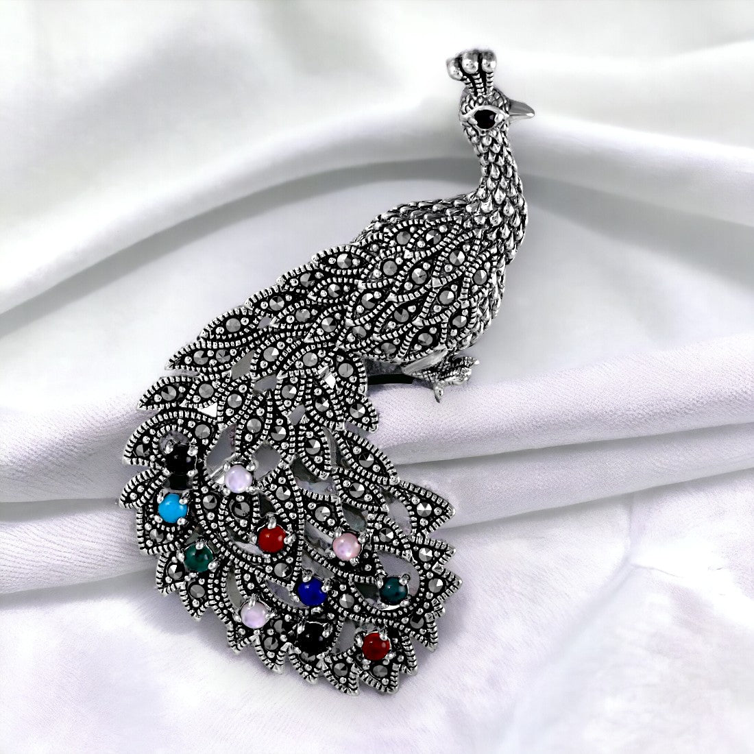 Moon Tarnish Oxidized Multicolour Peacock Brooch Cum Pendant For Women