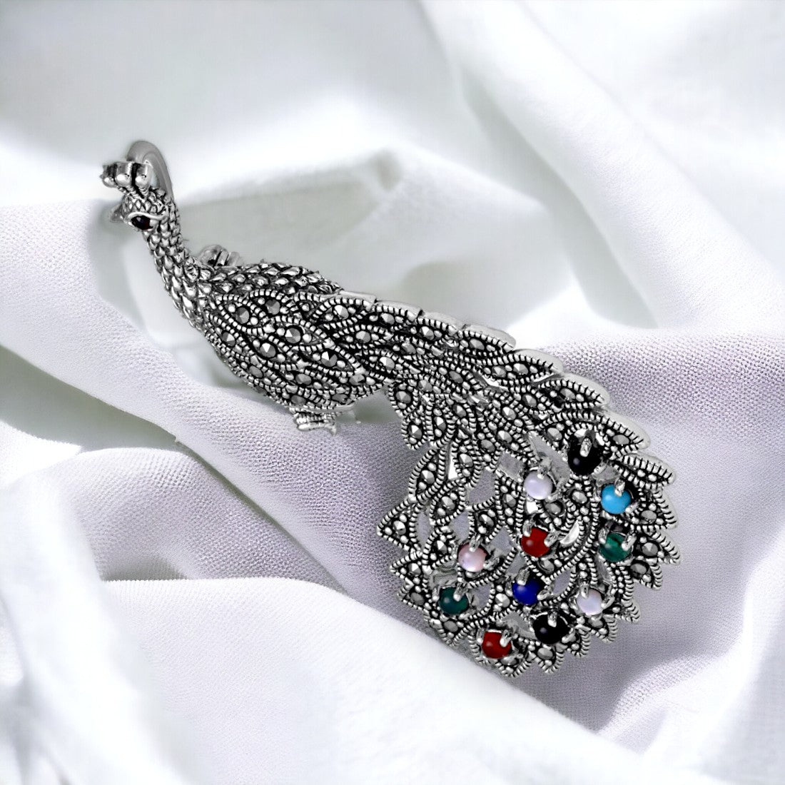 Moon Tarnish Oxidized Multicolour Peacock Brooch Cum Pendant For Women