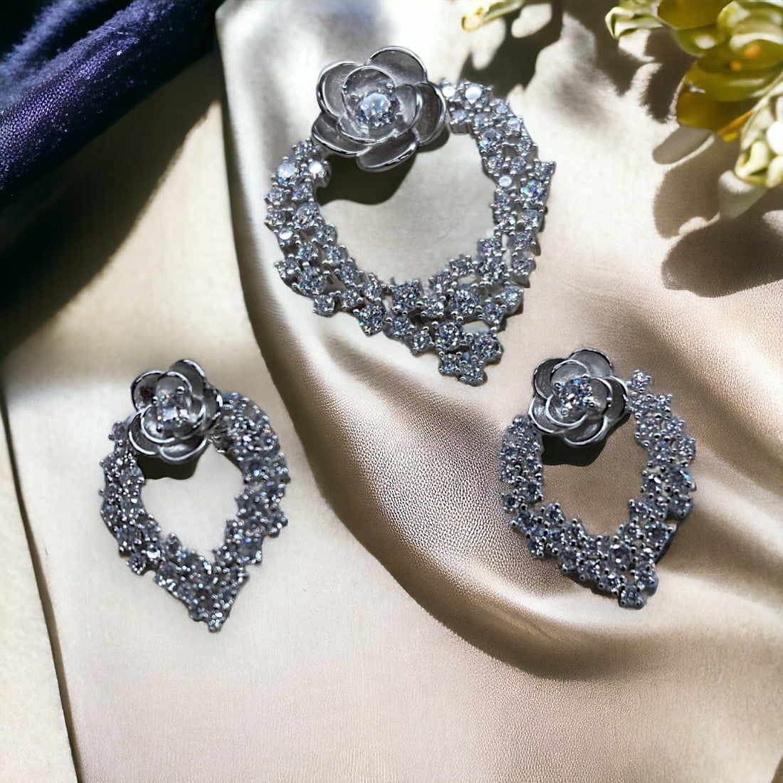 Rose Bali Pendant And Earring Set(Without Chain)