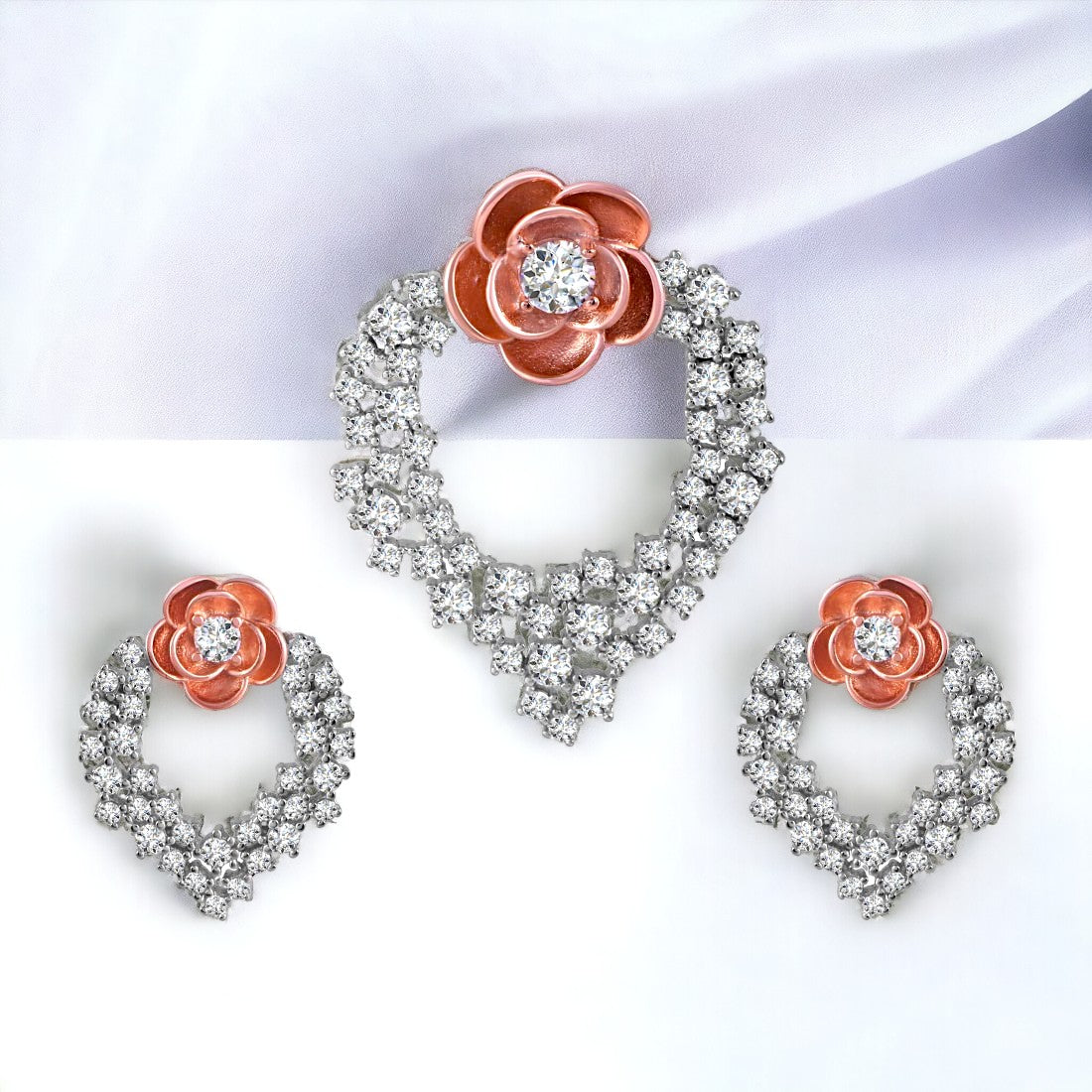 Rose Bali Pendant And Earring Set(Without Chain)