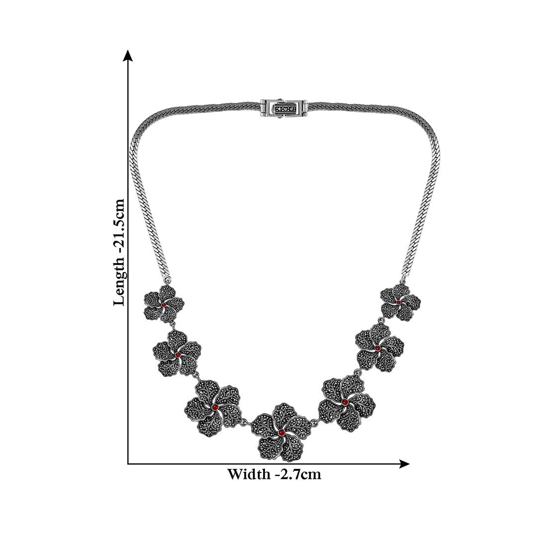 Oxidized Flower Necklace Set With Maroon Stone