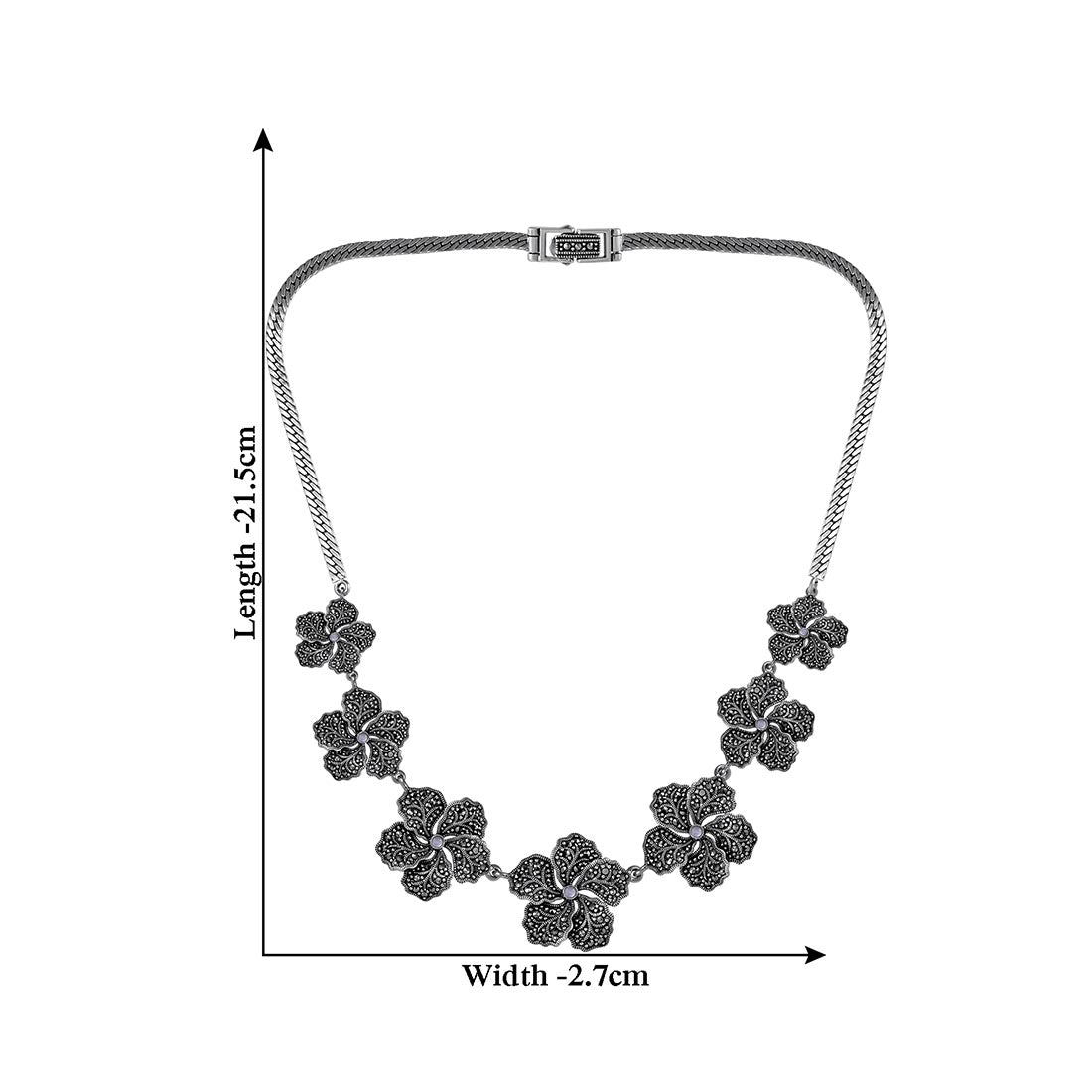 Oxidized Flower Necklace Set With White Stone