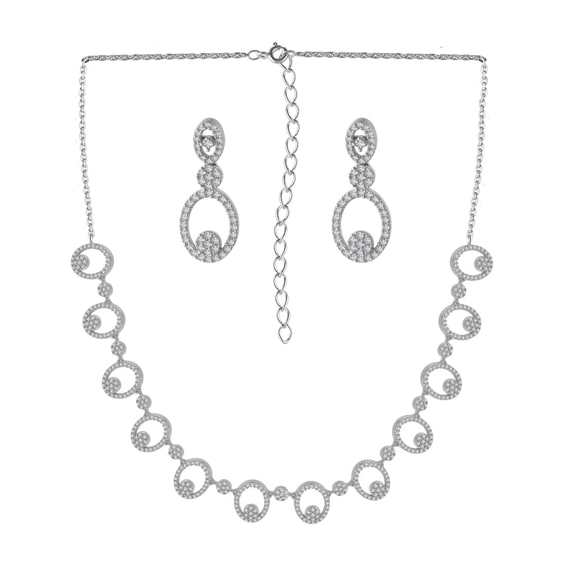 Round Shape Stone Studded Necklace with Earring Set for Woman and Girls