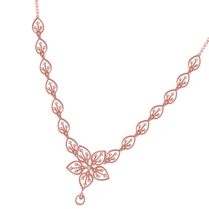 Rosegold Plated Stone Studded Floral Necklace with Earring Set for Woman and Girls