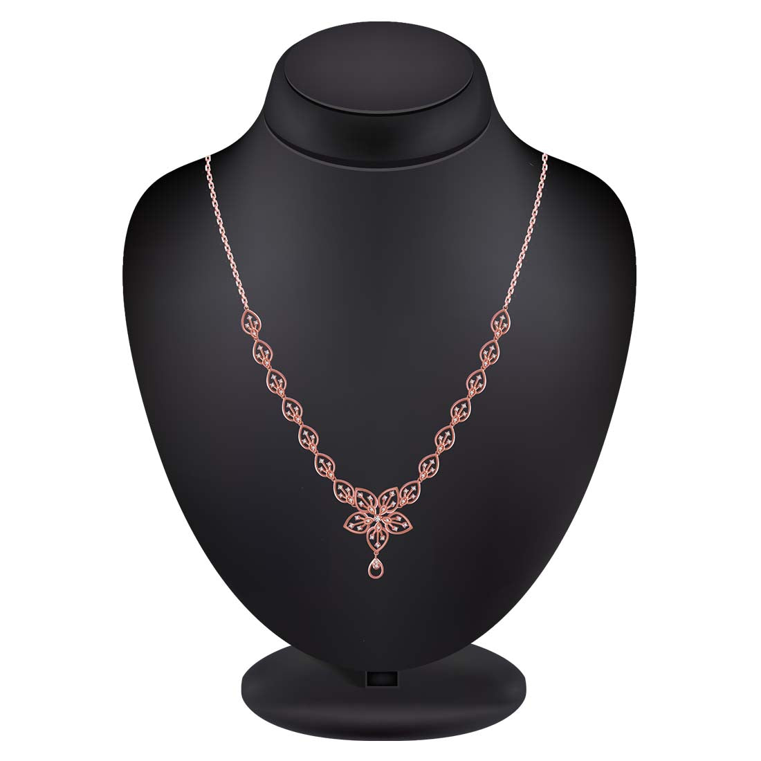 Rosegold Plated Stone Studded Floral Necklace with Earring Set for Woman and Girls