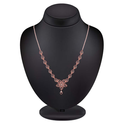 Rosegold Plated Stone Studded Floral Necklace with Earring Set for Woman and Girls