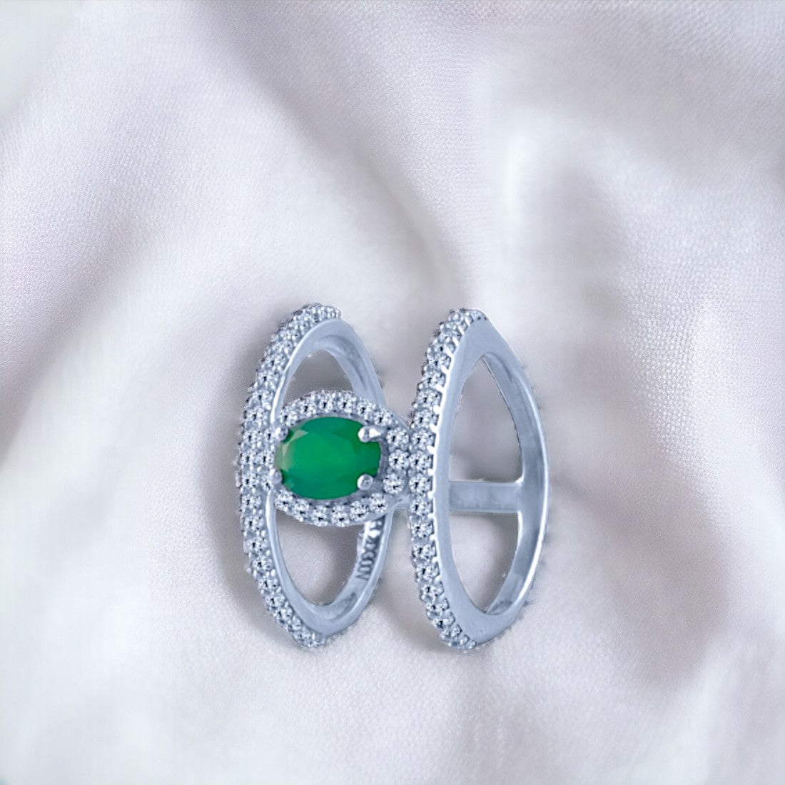 Oval Green Stone Silver Ring