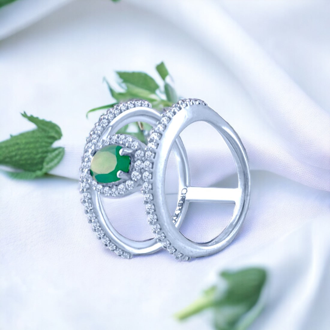 Oval Green Stone Silver Ring