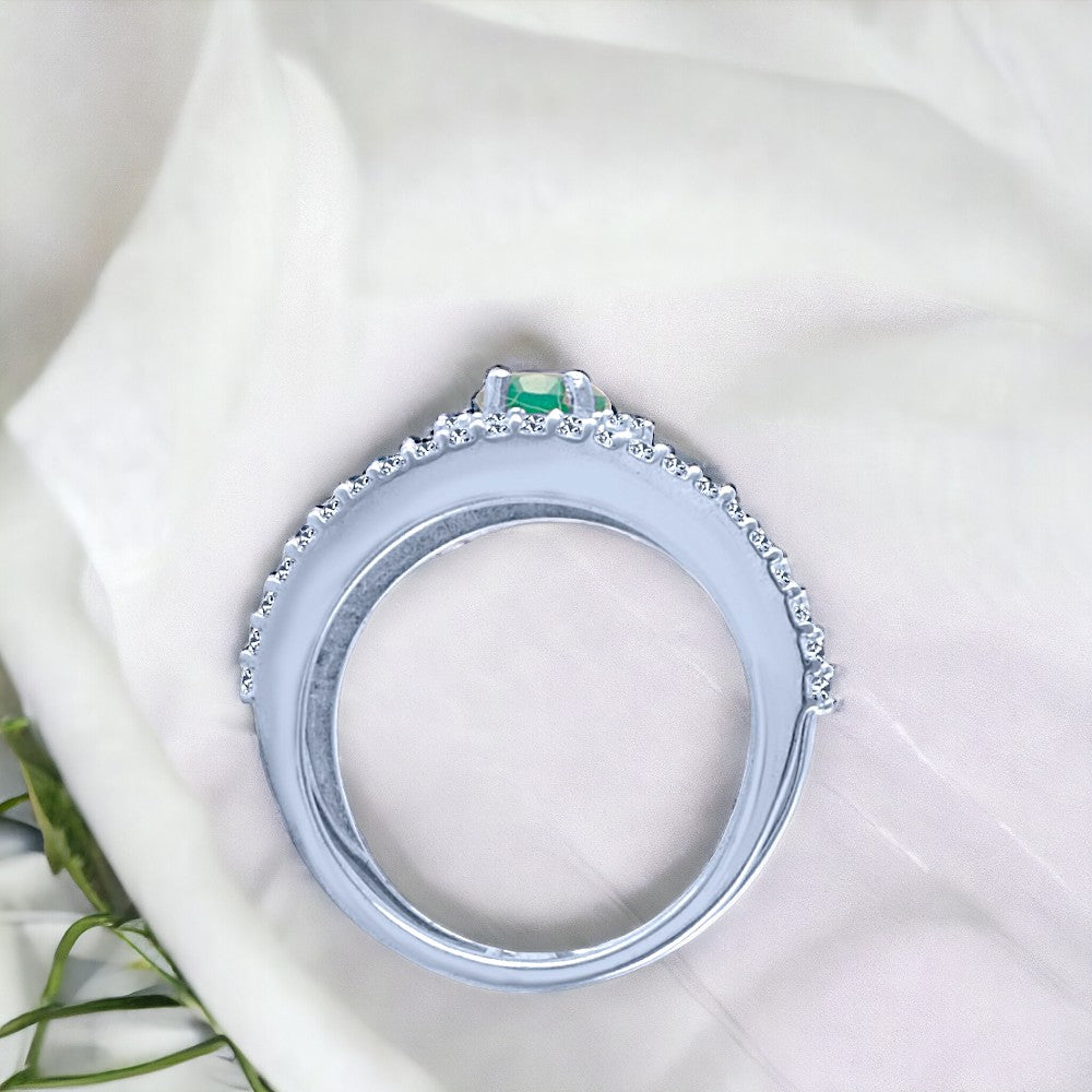 Oval Green Stone Silver Ring