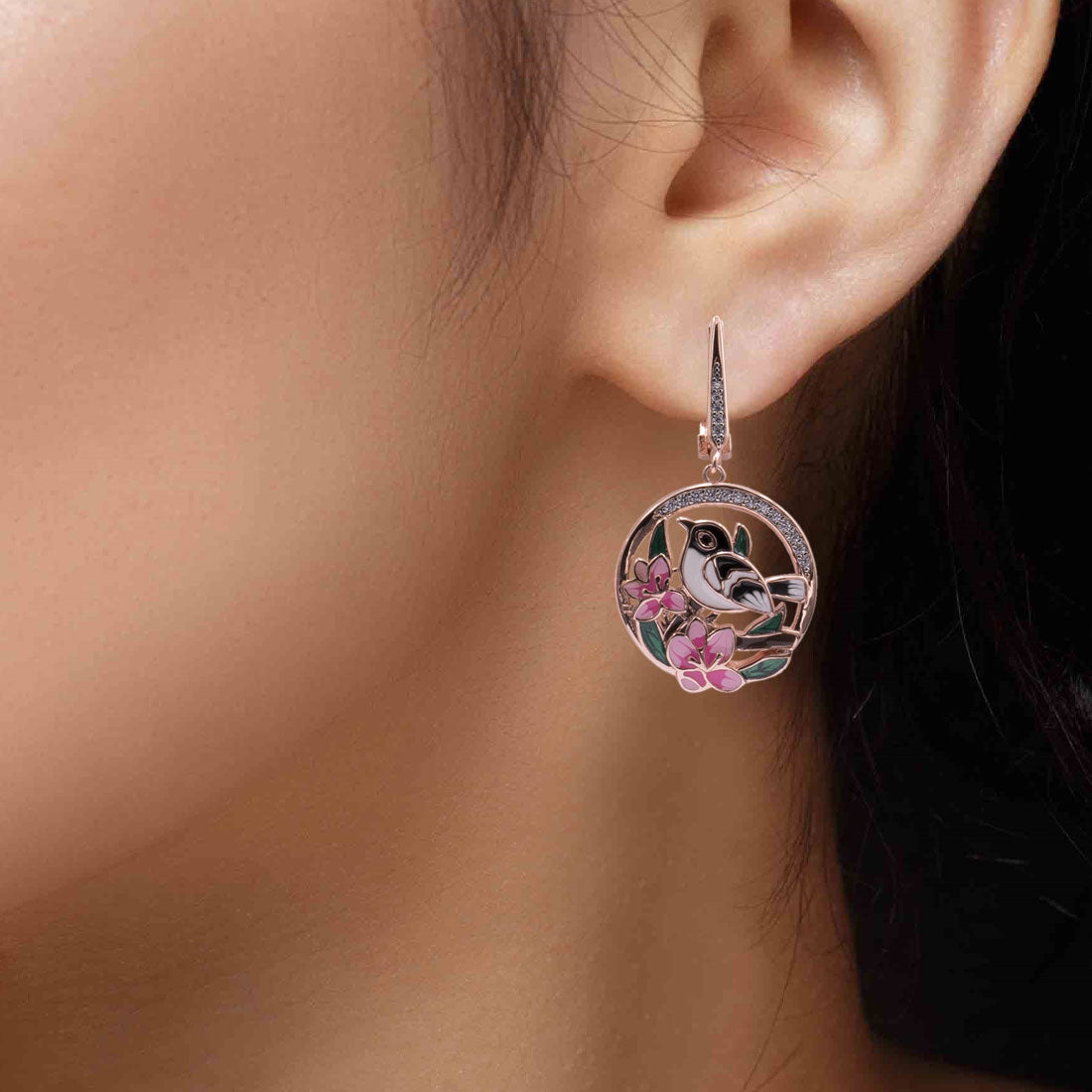 Rosegold birds on tree floral earrings for women and girls