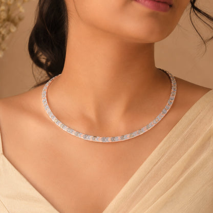 Sterling Silver Dual Tone Stone Studded Chain for Women and Girls