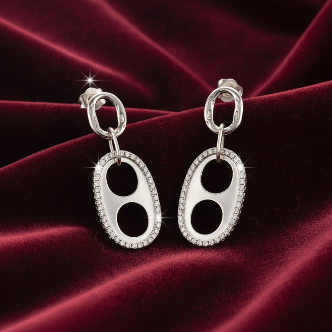 925 Sterling Silver Oval Shaped Zircon Dangle Earrings for Women & Girls